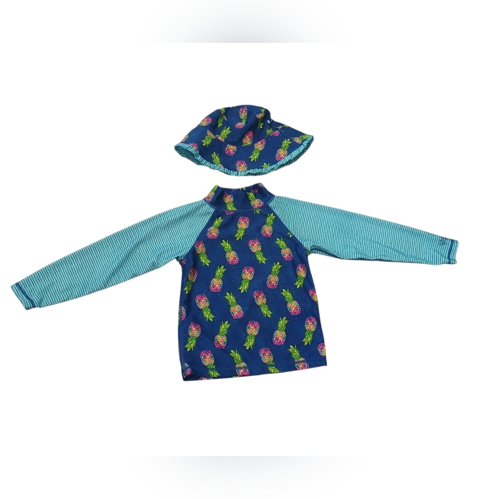UV SKINZ Girl Size 7 Swimsuit With 1 Rash Guard Swim Top & 1 Reversible Sun Hat